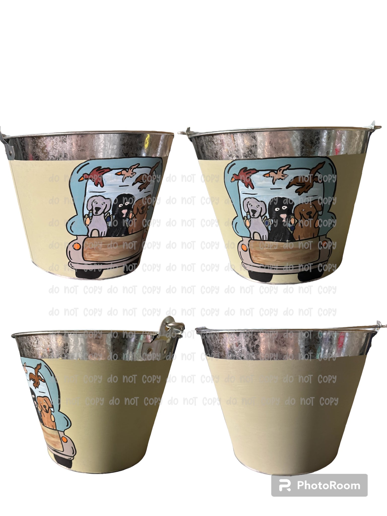 Ducks + dogs in truck w/ Easter Eggs Hand painted Easter Bucket / Pail