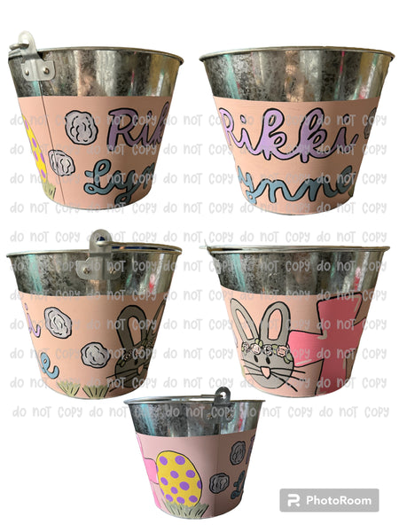 Bunny + cross + carrot / egg Hand painted Easter bucket / pail