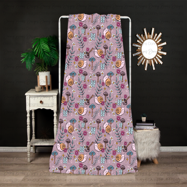 Retro snail + mushroom floral seamless digital download