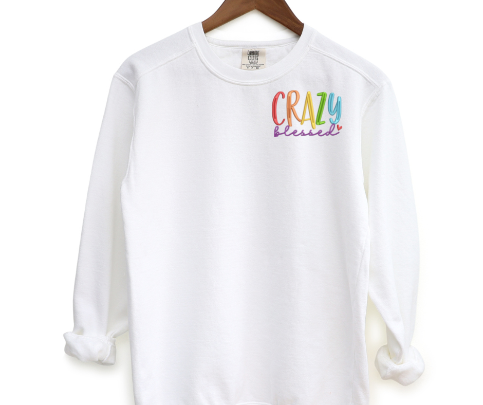 Crazy Blessed Pocket Embroidered Crewneck