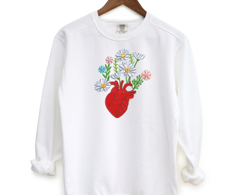 Floral Heart Embroidered Crewneck