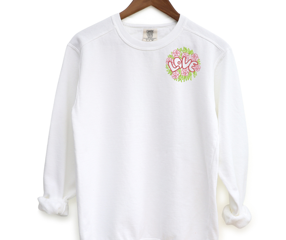 Love Floral Pocket Embroidered Crewneck