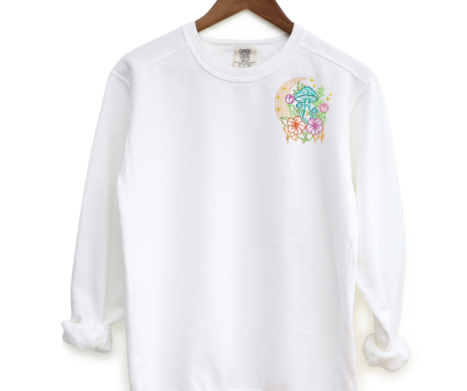 Mushroom Floral Pocket Embroidered Crewneck