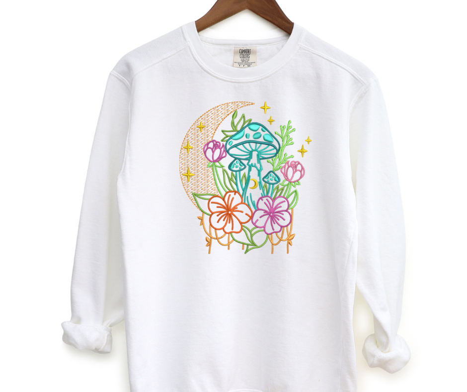 Mushroom Floral Embroidered Crewneck