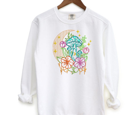 Mushroom Floral Embroidered Crewneck