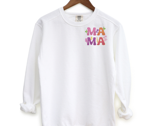 Mama Floral Pocket Embroidered Crewneck