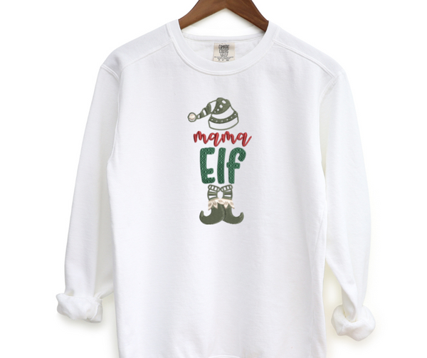 Mama Elf Embroidered Crewneck