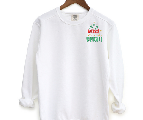 Merry and Bright Pocket Embroidered Crewneck