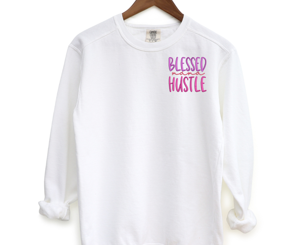 Blessed Mama Hustle Pocket Embroidered Crewneck