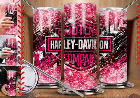 pink glittery harley tumbler sublimation transfer - H8