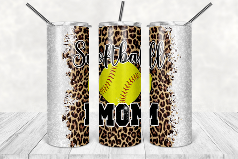 leopard glitter softball mom | tumbler sublimation transfer