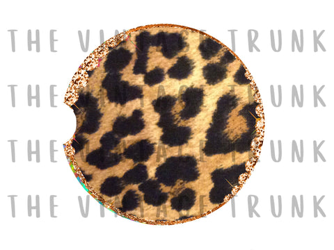 leopard + gold glitter car coaster sublimation transfers