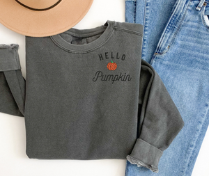 Hello Pumpkin Embroidered Crewneck