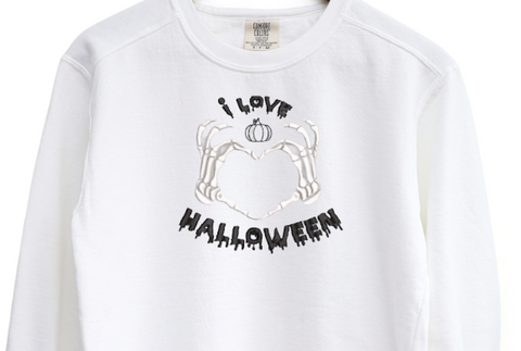 I love halloween skelly heart Embroidered Crewneck