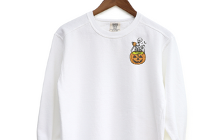 skelly pumpkin Embroidered Crewneck