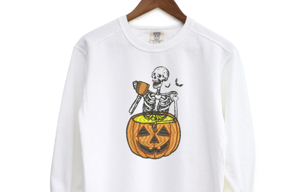 skelly pumpkin Embroidered Crewneck