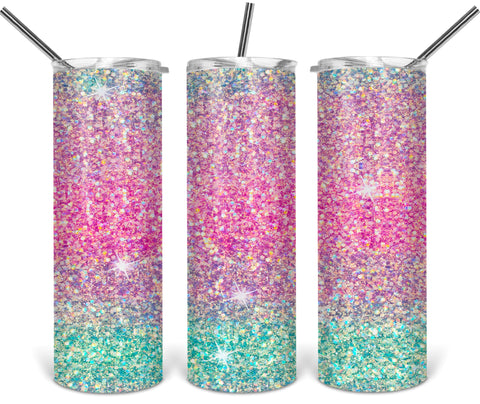 pink + purple + teal ombre glitter tumbler sublimation transfer - S134