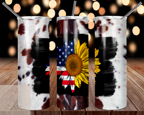 cowhide American flag sunflower | tumbler sublimation transfers