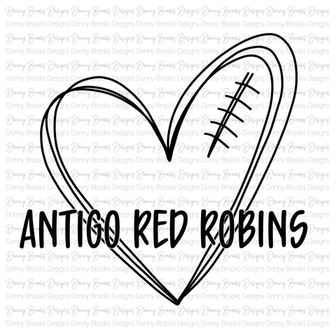 Antigo Red Robins custom football heart digital download